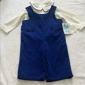 Nwt Luli & Me Maria Casero 2 piece set blue corduroy jumper with white Top 9m